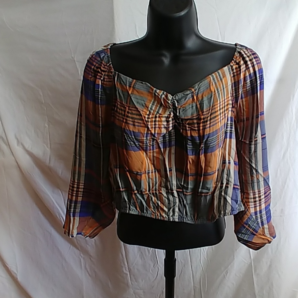 Wild Fable plaid cropped top off shoulder XXL